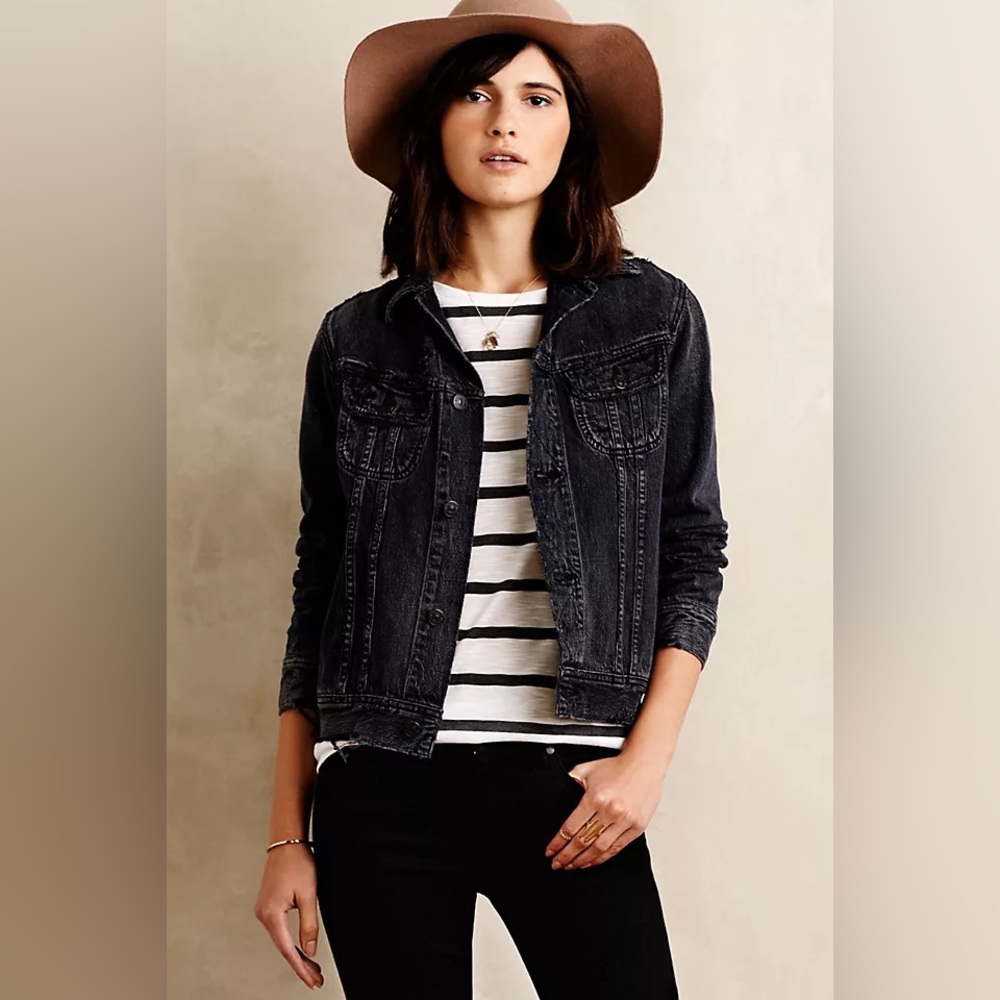 Citizens Of Humanity Black Jean Jacket Cropped Distressed